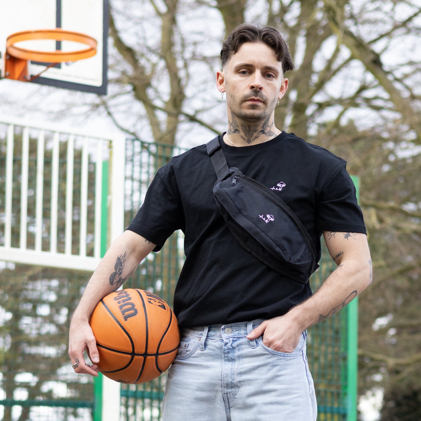 Essentials Shroom Oversized Tee - [ Black ]