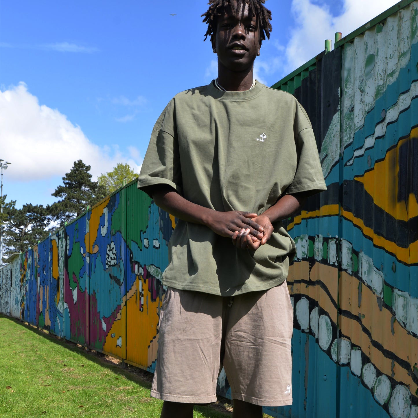 Essentials Shroom Oversized Tee - [ Olive Green ]