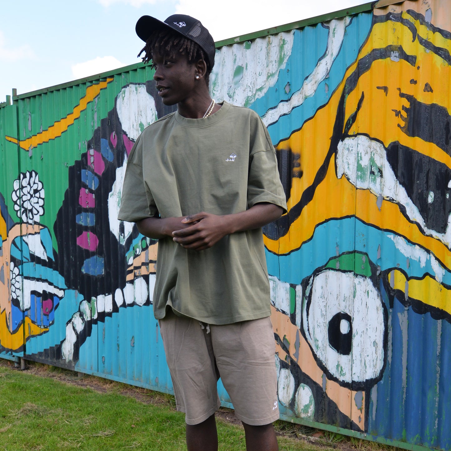 Essentials Shroom Oversized Tee - [ Olive Green ]