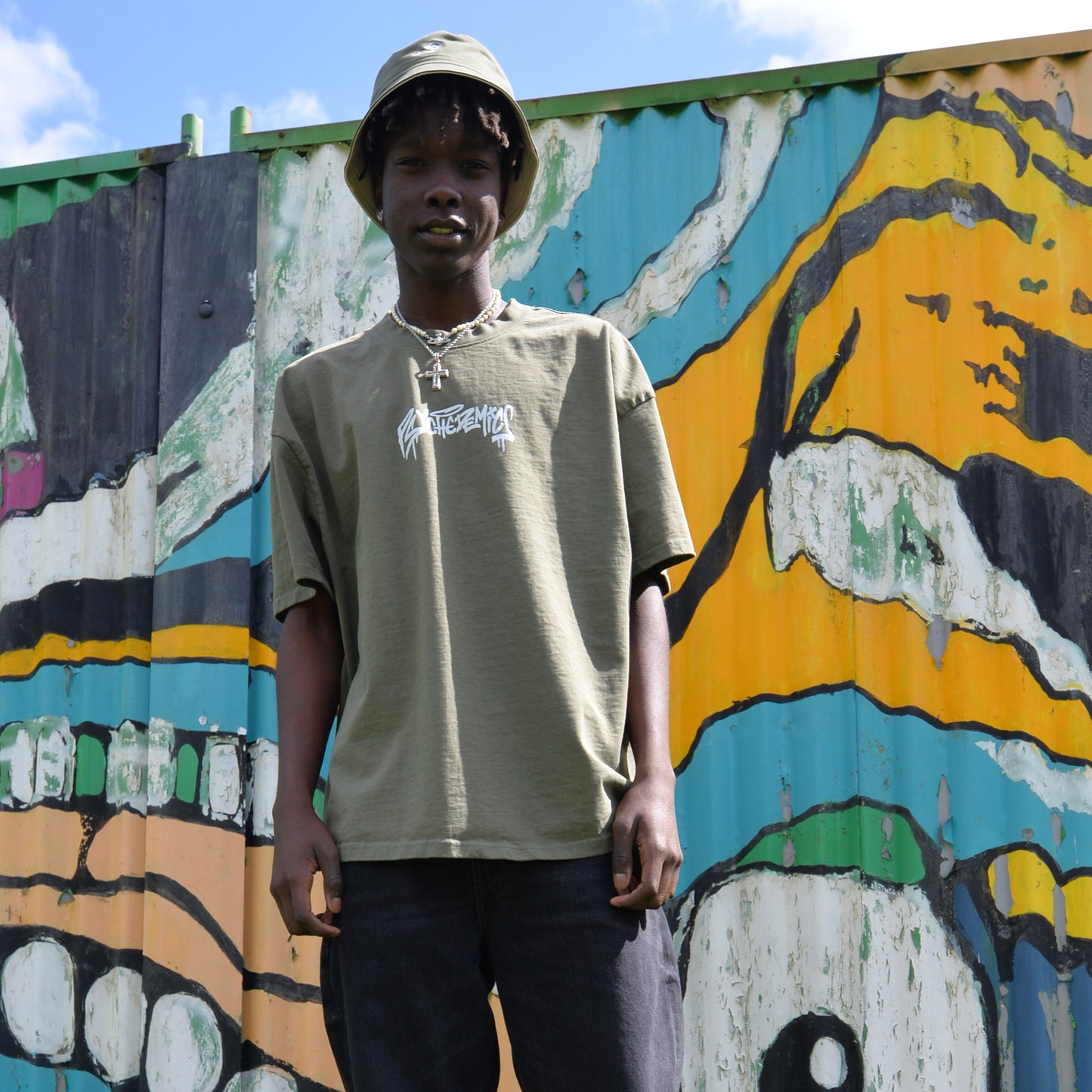 Graffiti Printed Oversized Tee - [ Olive Green ]