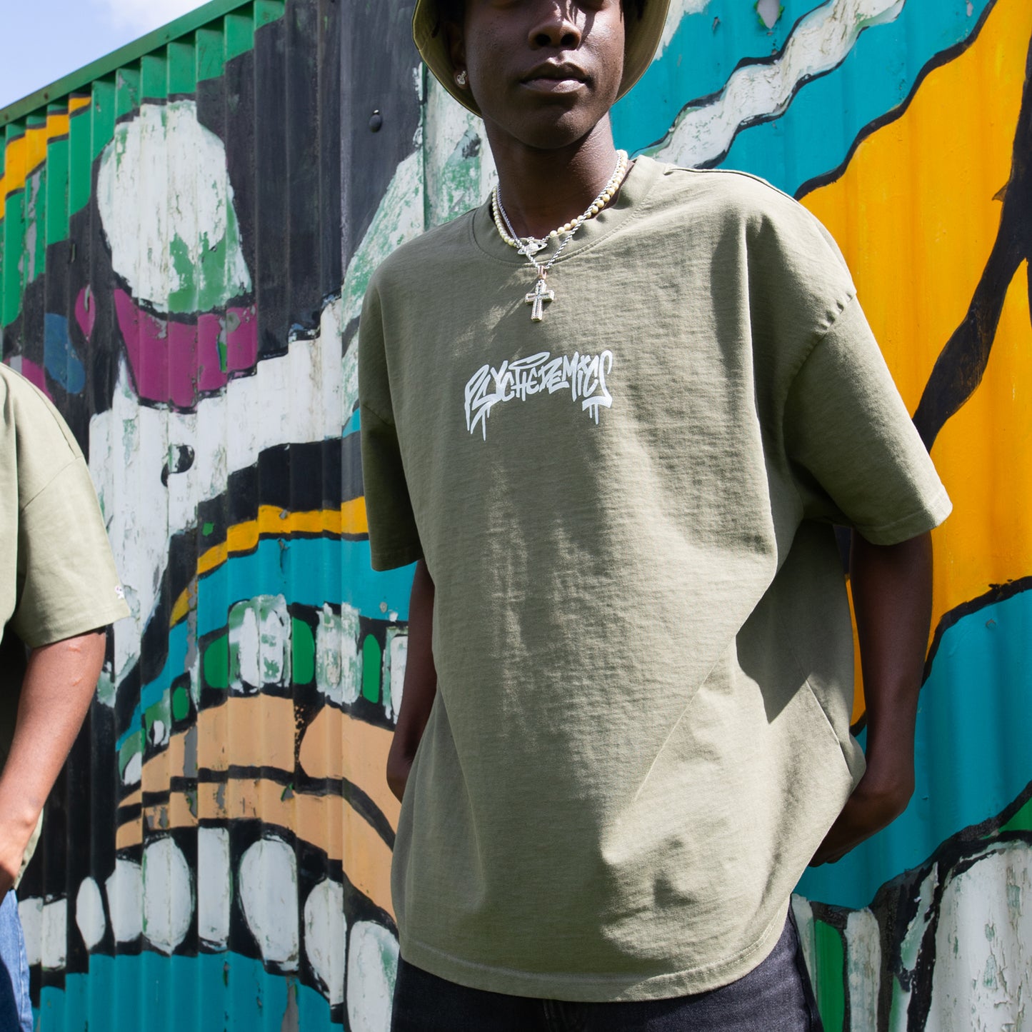 Graffiti Printed Oversized Tee - [ Olive Green ]