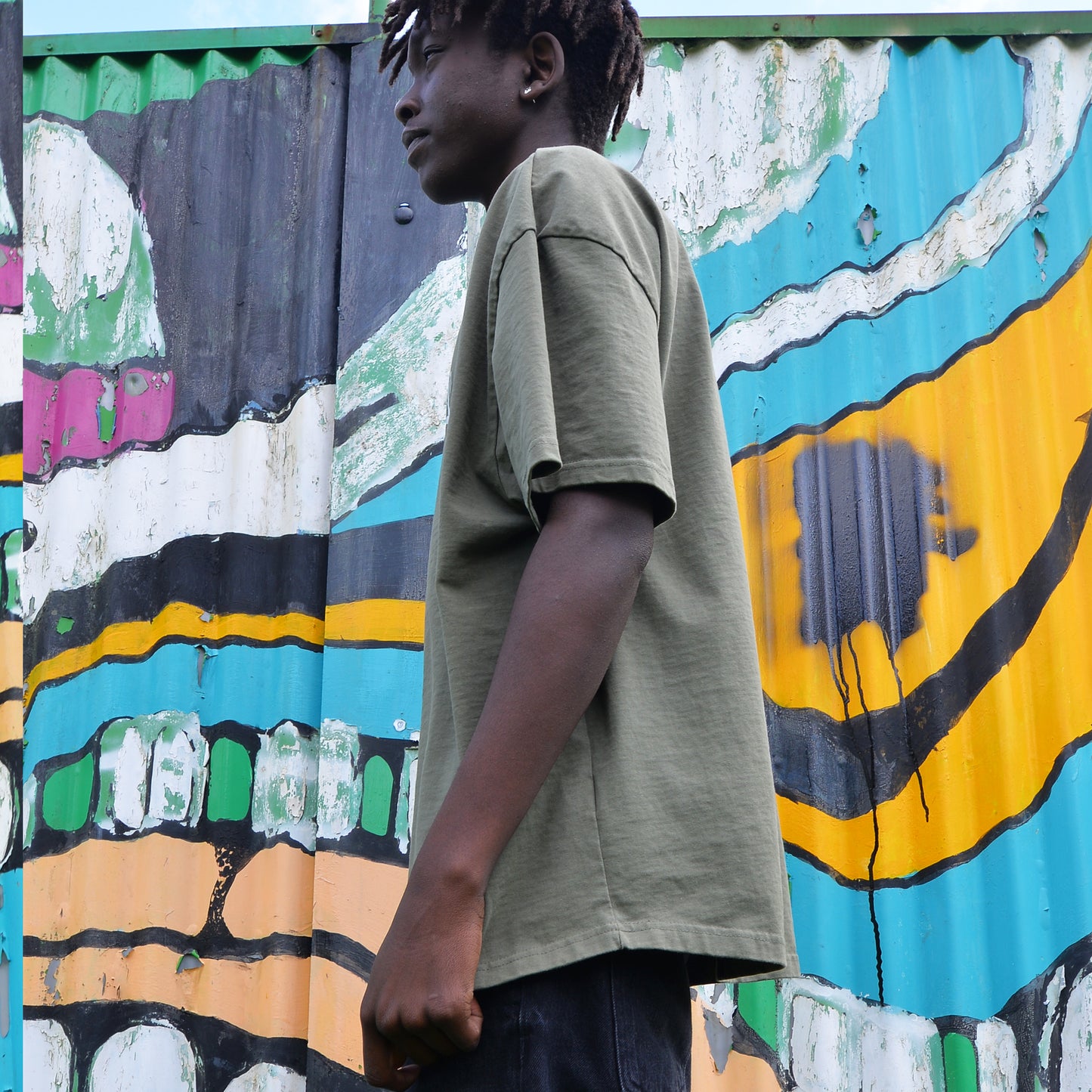Graffiti Printed Oversized Tee - [ Olive Green ]