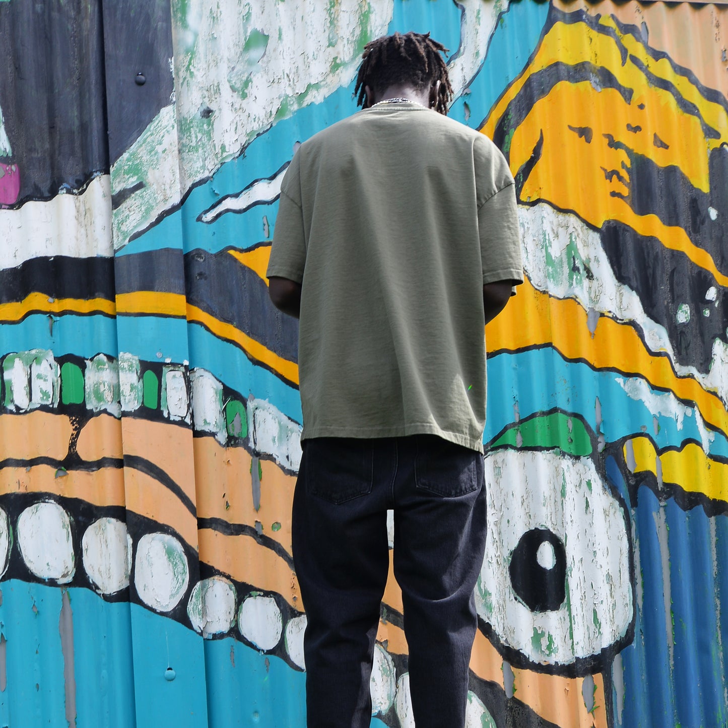 Graffiti Printed Oversized Tee - [ Olive Green ]