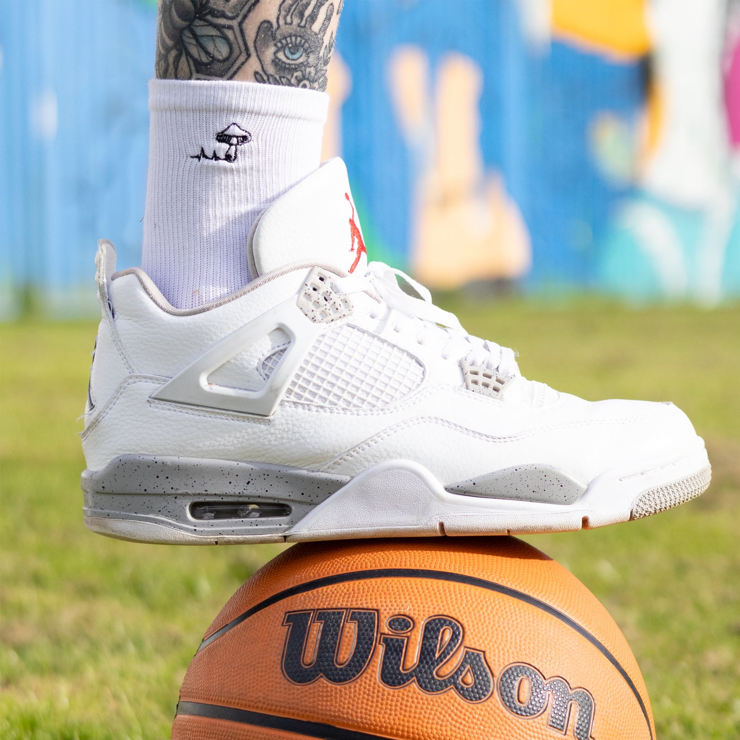 Essentials Shroom Crew Socks - [ White ]